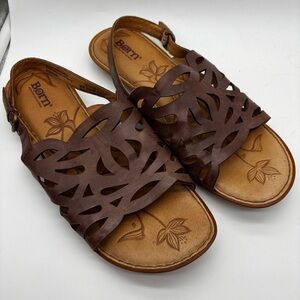 Børn Women's Sandals Size 10 Brown Leather Cut Out Ankle Strap Lagenlook Boho